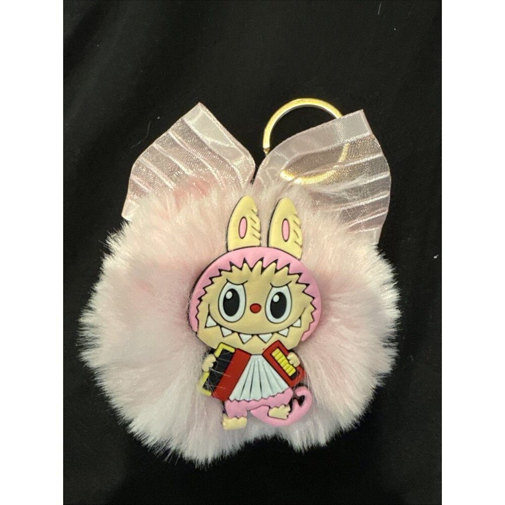Bag Keychain Pink Furry Pom Pom Monsters Bow Bag Charm Keyring New